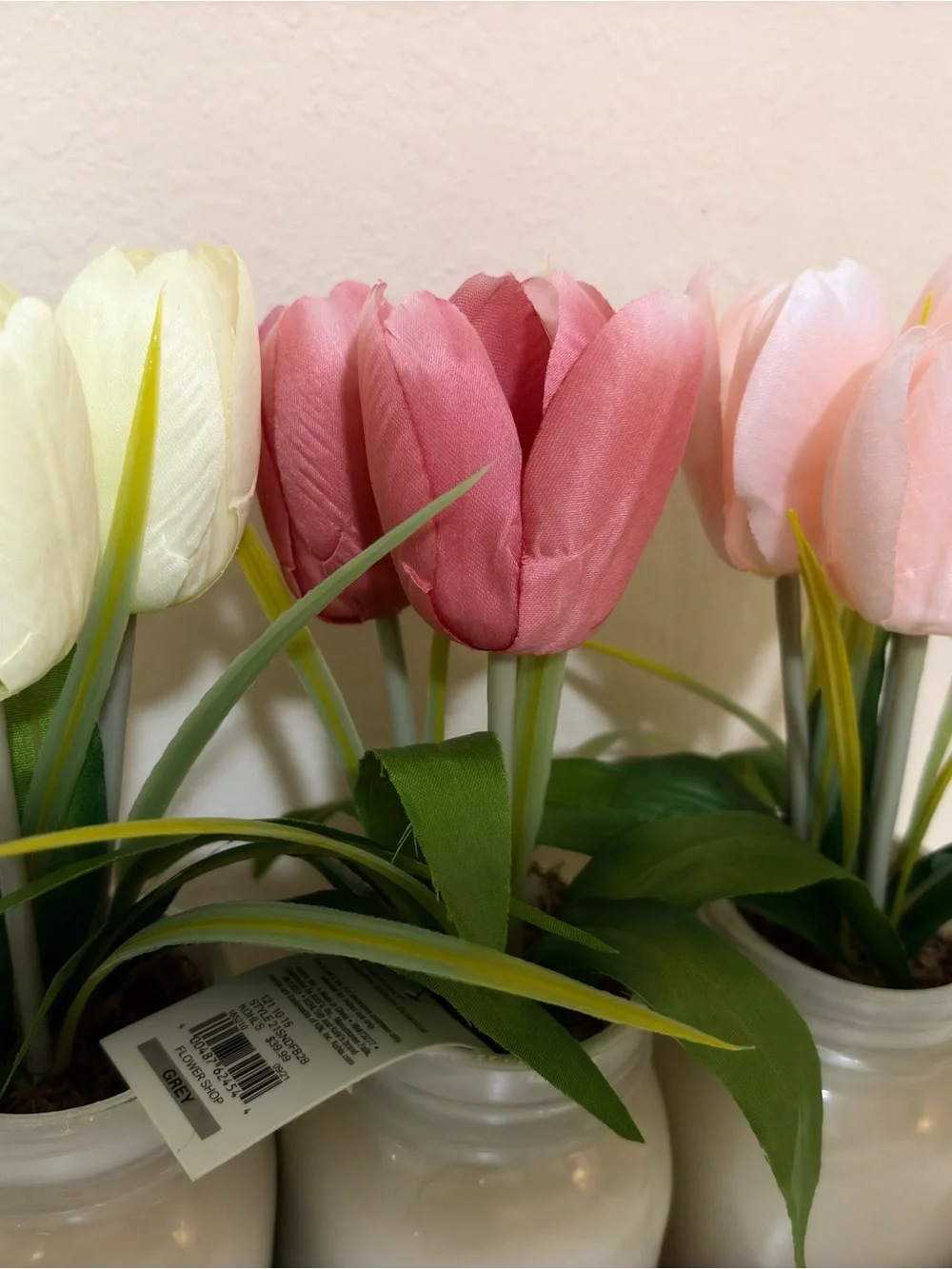 Sonoma Pink, Rose and Cream Tulip Trio in White Mason Jars